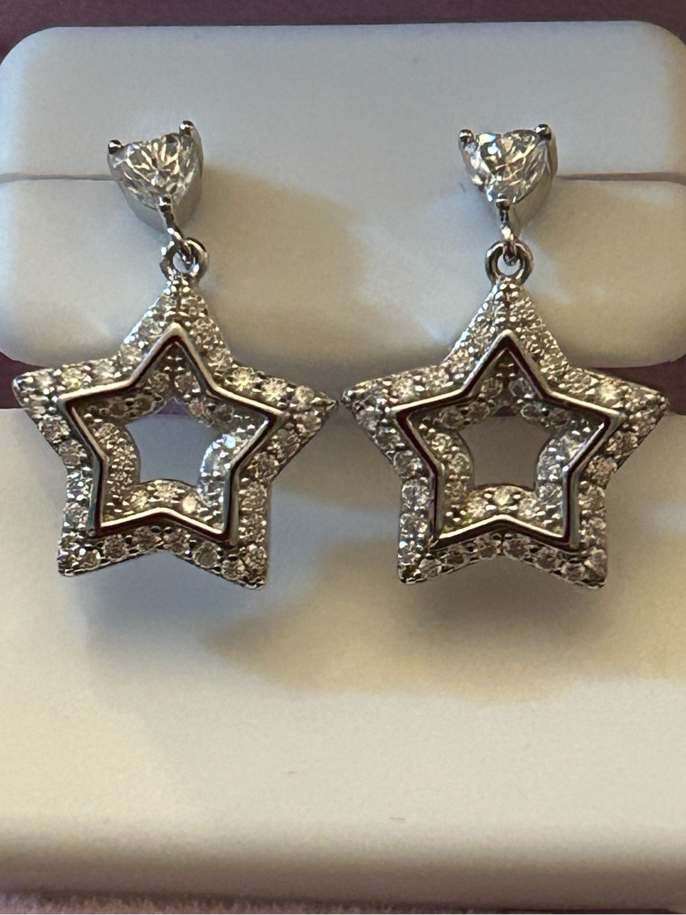 2.00CTW Round Pavé Moissanite Star & Heart Drop Earrings 925 Sterling Silver